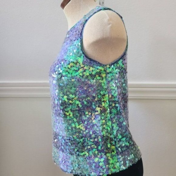 Anthropologie Maeve Amatheia Sequin tank Top  blue green color - Picture 5 of 13